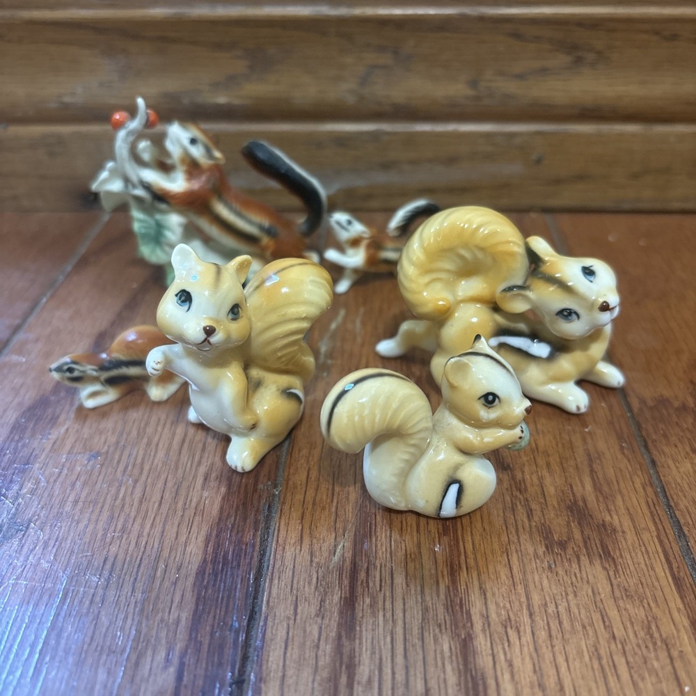 Lot of 6 Vtg miniature bone china squirrels & chipmunks animal figurines NICE!